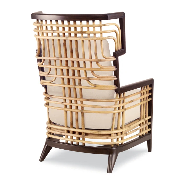Cara Klismos Mahogany and Rattan Accent Chair in Flax