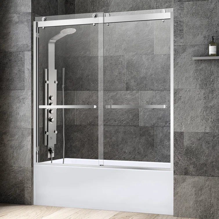 WoodBridge 56-60X62" Double Sliding Tub Door with 3/8" Thickened Upgrade Tempered Glass | Stainless Steel Hardware | Safe, Explosion-Resistant, Clear & Stylish, Sturdy & Durable  SDD6062-B