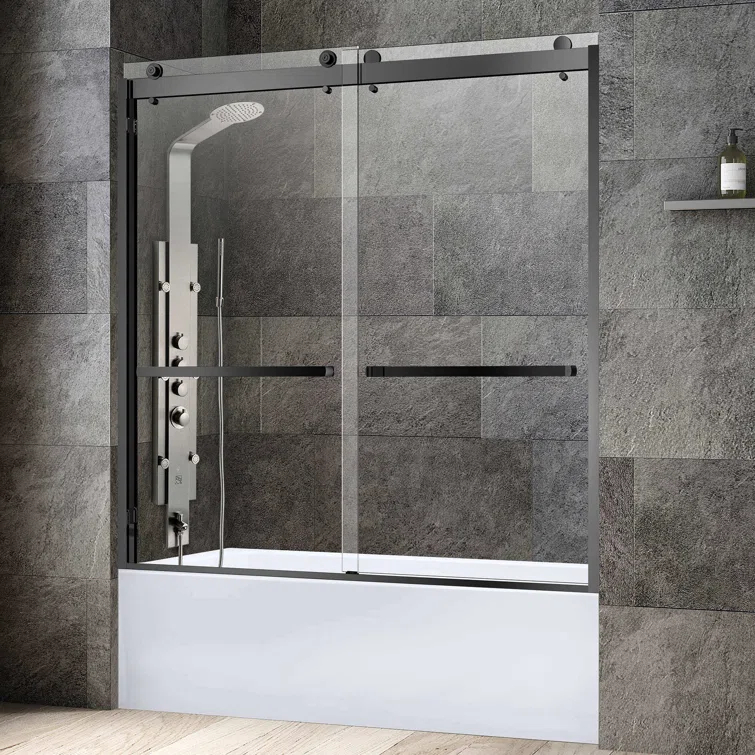 WoodBridge 56-60X62" Double Sliding Tub Door with 3/8" Thickened Upgrade Tempered Glass | Stainless Steel Hardware | Safe, Explosion-Resistant, Clear & Stylish, Sturdy & Durable  SDD6062-MBL