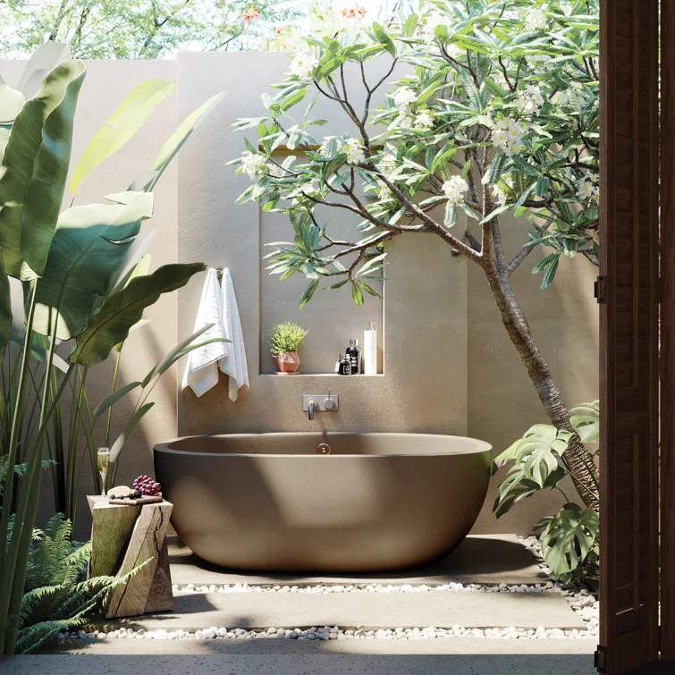 NativeStone Freestanding Soaking Cement Bathtub
