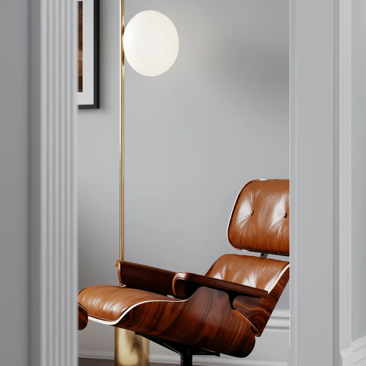 Burnished Brass Floor Lamp with Milk White Glass Shade