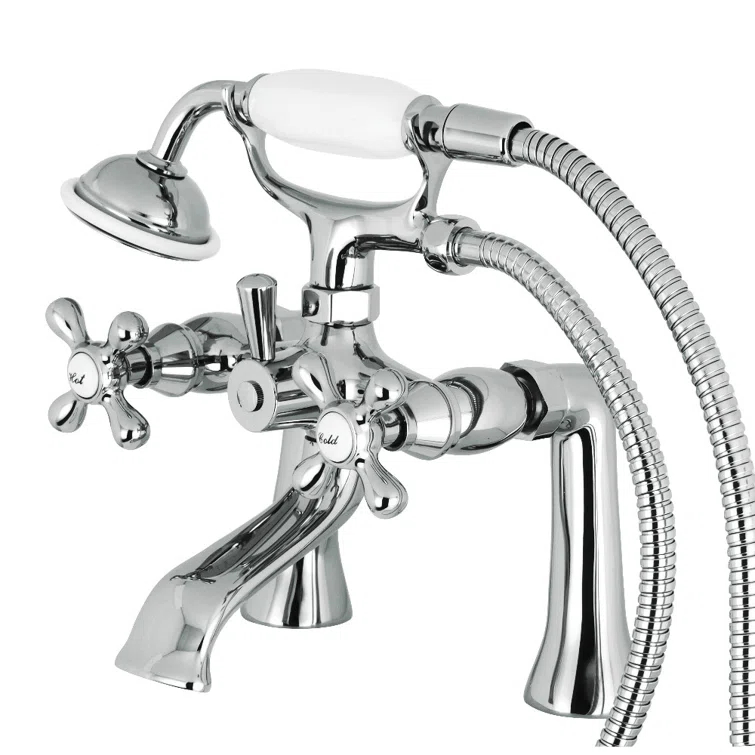 Kingston Brass KS268C Kingston Brass Kingston Three-Handle 2-Hole Deck Mount Clawfoot Tub Faucet with Hand Shower