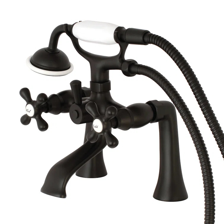 Kingston Brass Kingston Three-Handle 2-Hole Deck Mount Clawfoot Tub Faucet with Hand Shower