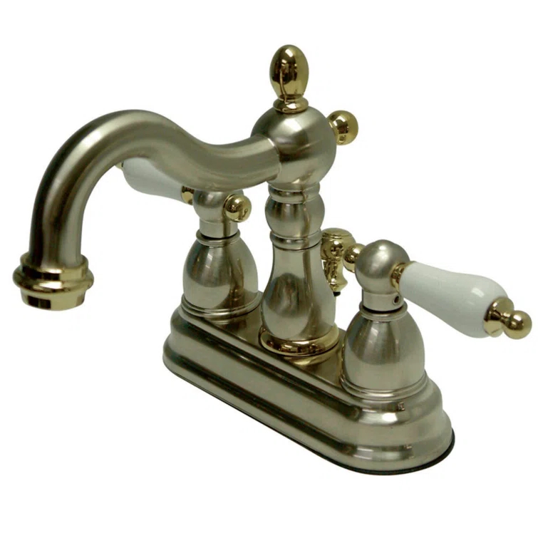 Kingston Brass Heritage Two-Handle 3-Hole Deck Mount 4" Centerset Bathroom Faucet with Plastic Pop-Up