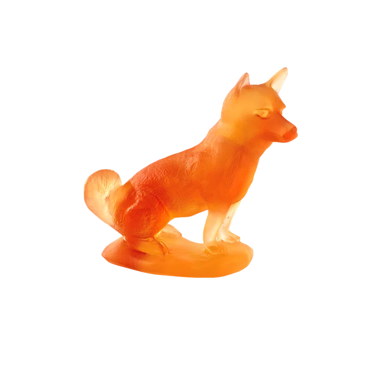 Handmade Orange Crystal Dog Sculpture with Storage Box