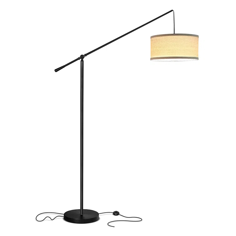 Brightech Hudson 70 in. Modern Height Adjustable LED Floor Lamp with Beige Fabric Drum Shade