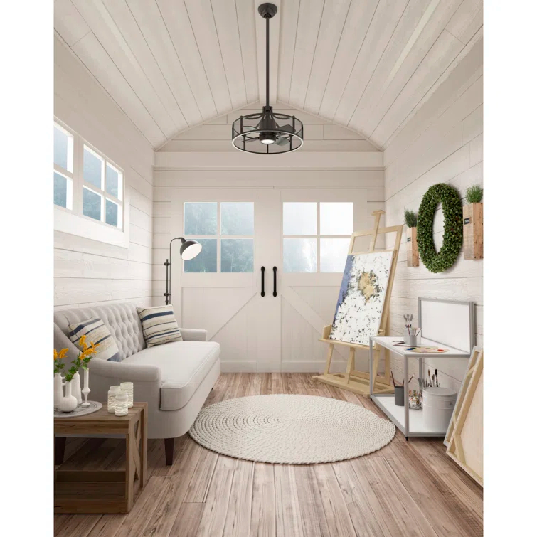24" Seattle 4 - Blade Caged Ceiling Fan with Wall Control and LED Light Kit Included