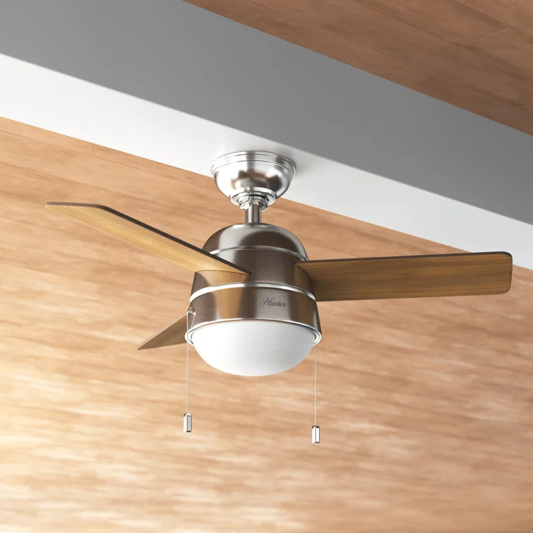 Aker 36" 3 - Blade Standard Ceiling Fan with Lights and Pull Chains