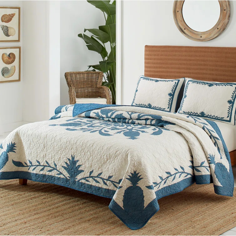Tommy Bahama Home Tommy Bahama Aloha Pineapple Blue Cotton Reversible Quilt
