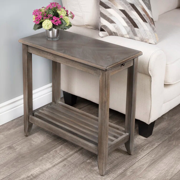 Petite Off-White Birch Side Table with Tapered Legs