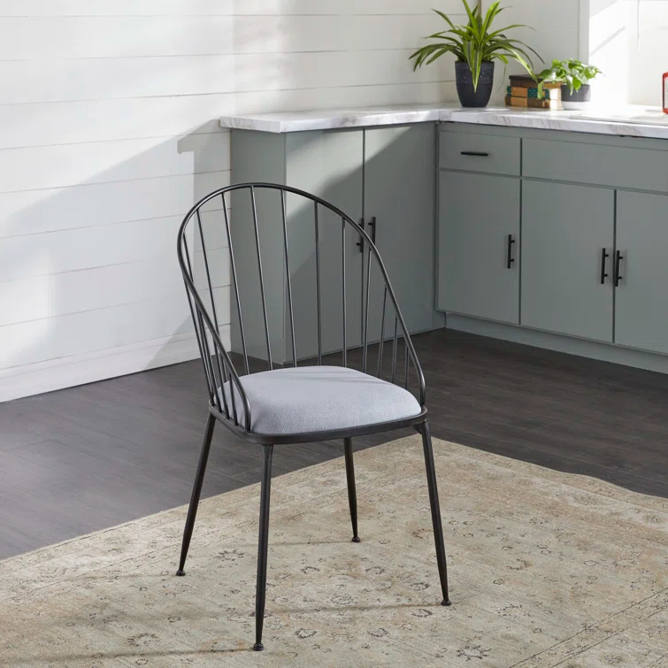 Marlowe Upholstered Metal Windsor Back Side Chair in Black