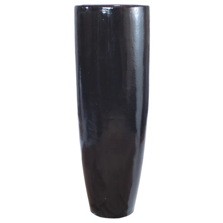 Elegant Tall Black Ceramic Floor Planter for Indoor/Outdoor Use