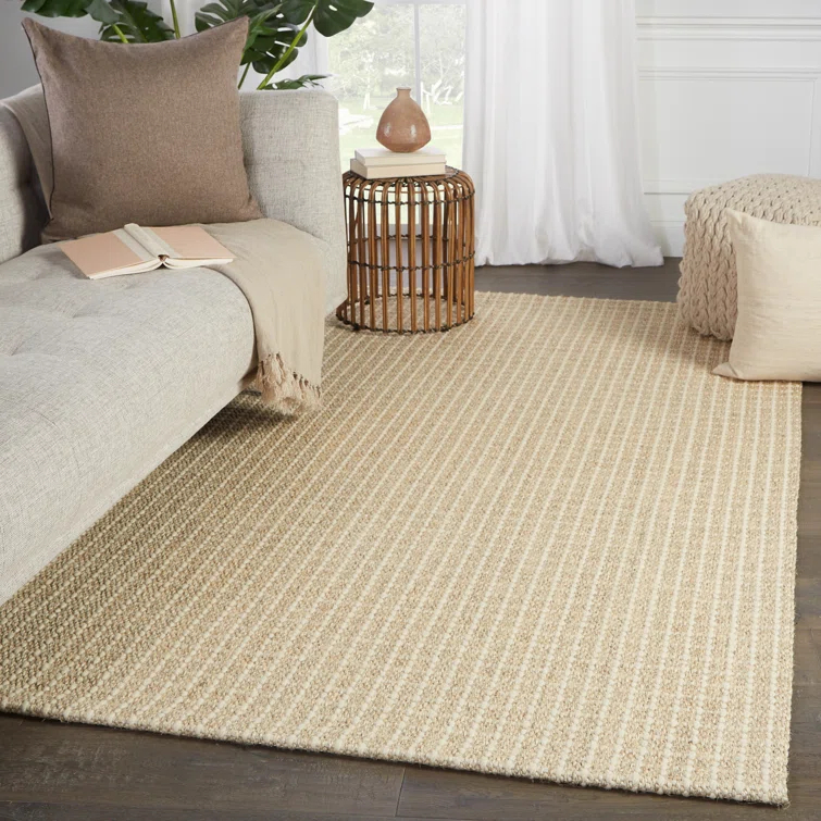 Haley Striped Handwoven Beige Area Rug
