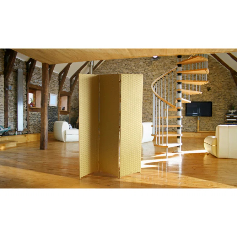 Oriental Furniture 6 Ft Tall Woven Fiber Room Divider, natural fiber, cream color, 3 panel