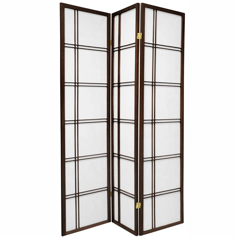 Oriental Furniture 6 ft. Tall Double Cross Shoji Screen - Walnut - 3 Panel