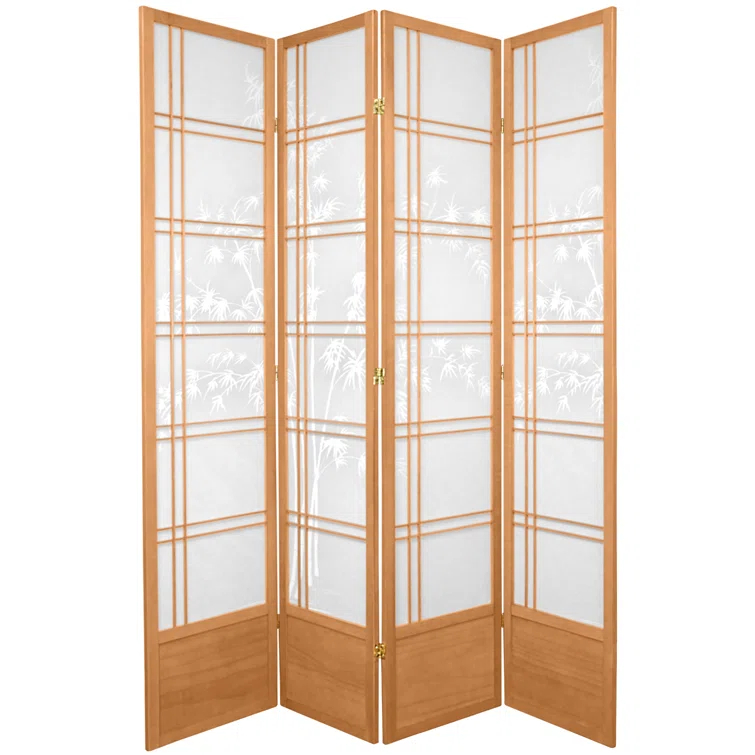Oriental Furniture 7 Ft Tall Double Cross Bamboo Tree Shoji Screen, natural, 4 panel