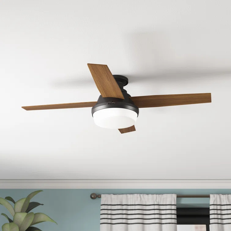 Hunter Fan Dempsey Low Profile 44" 4 - Blade Indoor Flush Mount Small Room Ceiling Fan with Lights and Remote