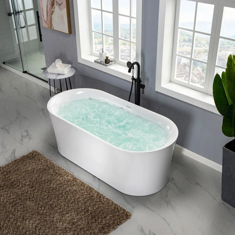 67" x 32" Freestanding Air Soaking Acrylic Bathtub with 208 Jets, 7 Colors LED Lights, Chromatherapy