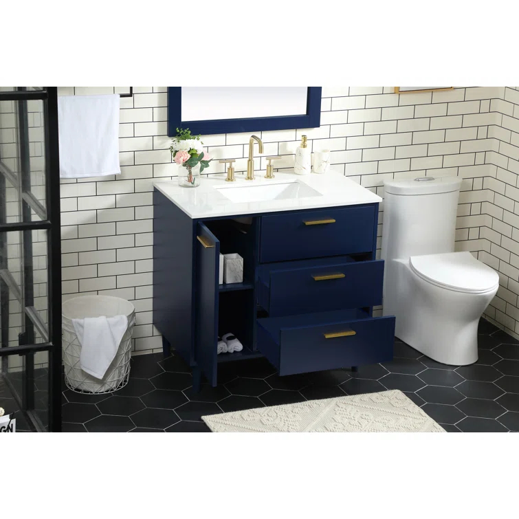Burnie 36'' Single Bathroom Vanity with Engineered Marble Top