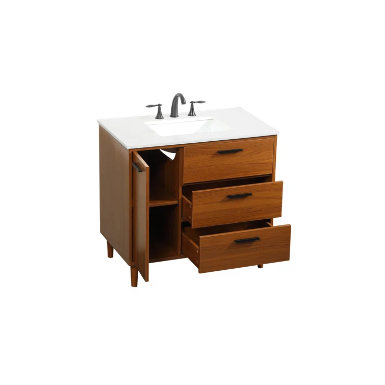 Burnie 36'' Single Bathroom Vanity with Engineered Marble Top