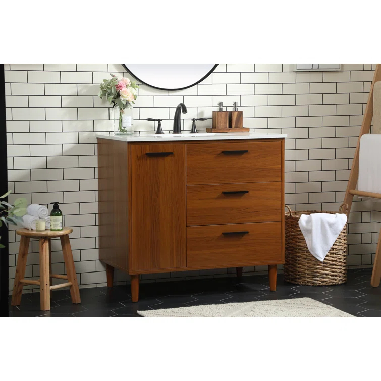 Burnie 36'' Single Bathroom Vanity with Engineered Marble Top