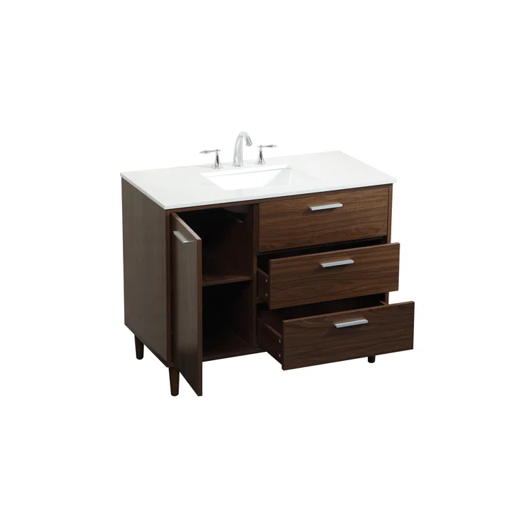 Burroughs 42'' Single Bathroom Vanity with Engineered Marble Top