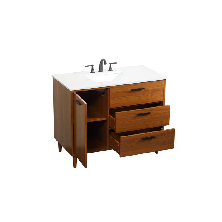Burroughs 42'' Single Bathroom Vanity with Engineered Marble Top