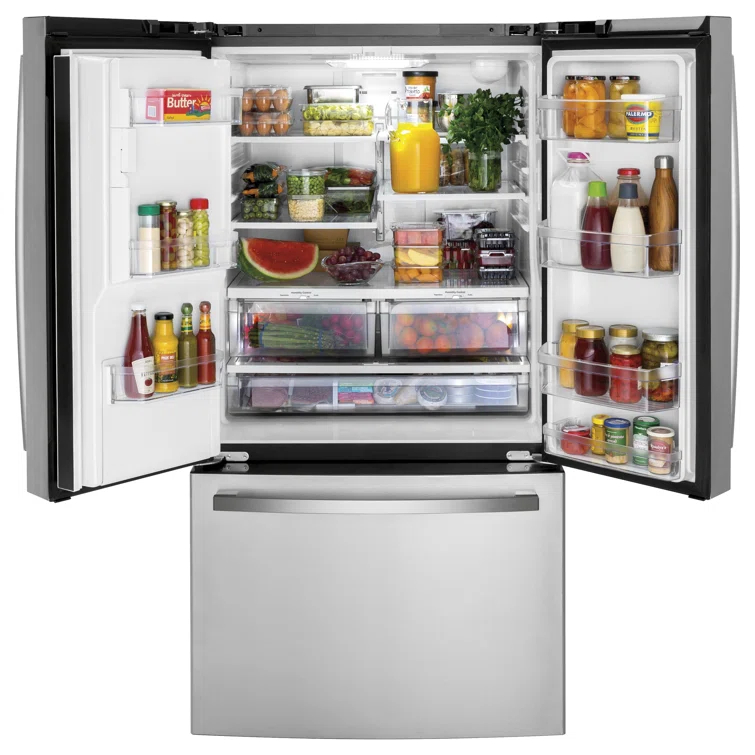 GE Appliances GFE26JYMFS GE Appliances 25.5 Cubic Feet Energy Star Smudge-Resistant French Door Refrigerator with Water and Ice Dispenser