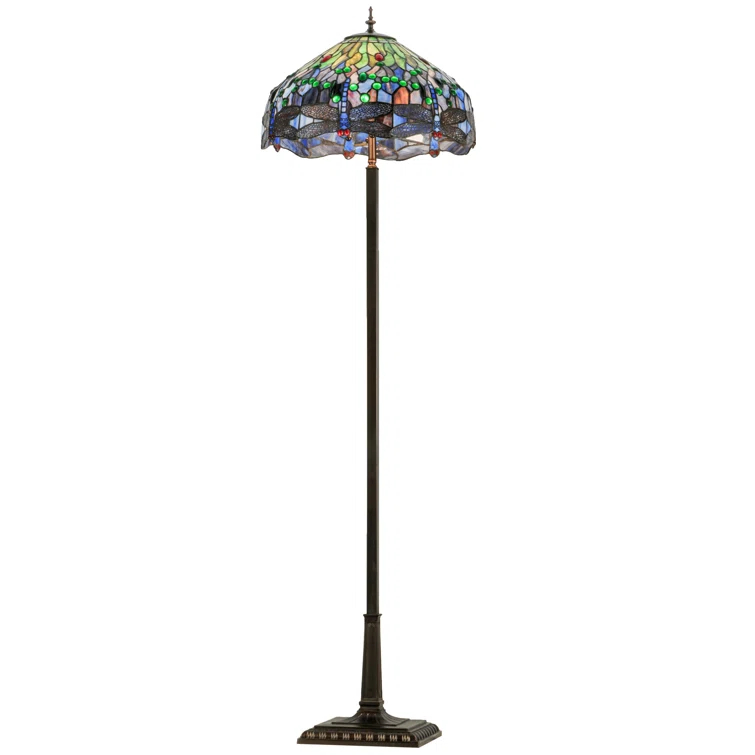 151154 Meyda 67"H Tiffany Hanginghead Dragonfly Floor Lamp
