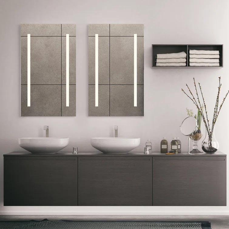 Recessed Frameless 1 Door Medicine Cabinet with 4 Adjustable Shelves and LED Lighting and Electrical Outlet