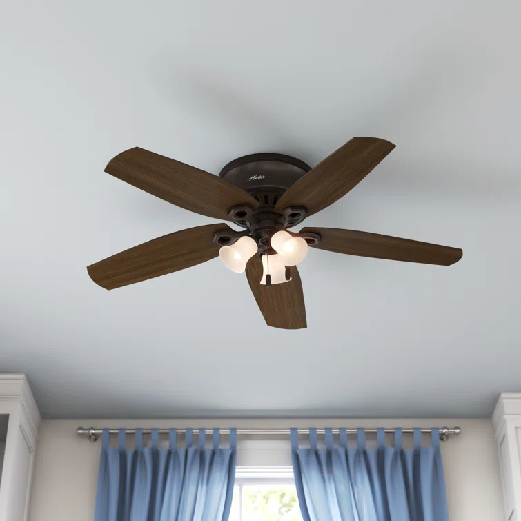 Builder Low Profile 52" 5 - Blade Flush Mount Ceiling Fan with Lights and Pull Chains