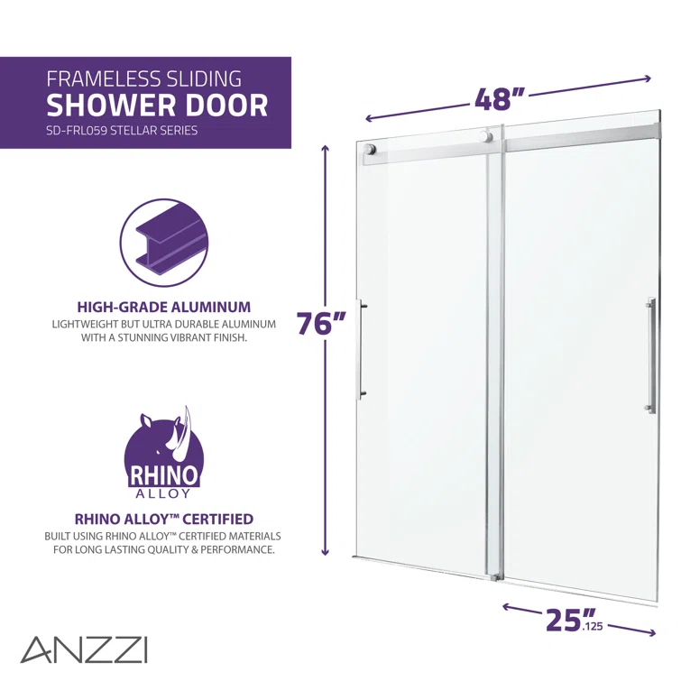 ANZZI SD-FRLS05901MB Stellar 48" W x 76" H Double Sliding Frameless Shower Door