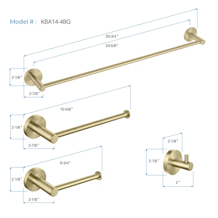 KIBI C-KBA14-4BG Circular 4 - Piece Bathroom Hardware Set
