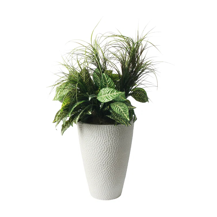 Algreen Valencia Planter, Hammered Texture Planter, 15-In. by 20-In. Height, Weathered White