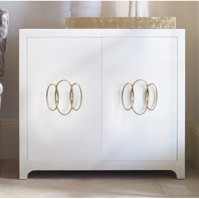 Monarch Ivory Faux Shagreen Solid Wood Accent Cabinet