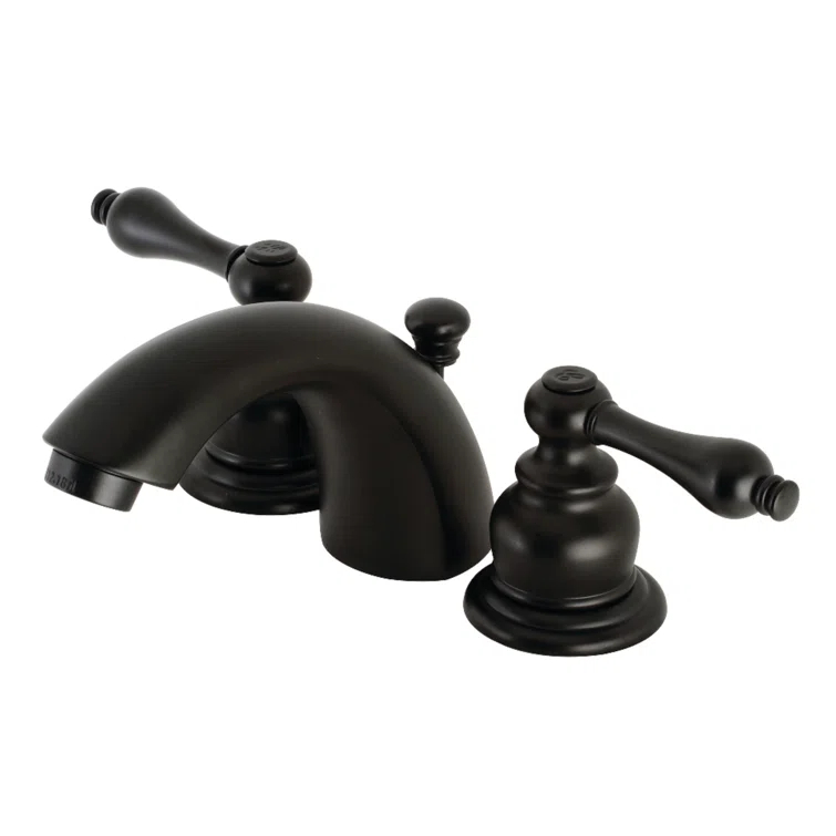 Kingston Brass Victorian Two-Handle 3-Hole Deck Mount Mini-Widespread Bathroom Faucet with Plastic Pop-Up