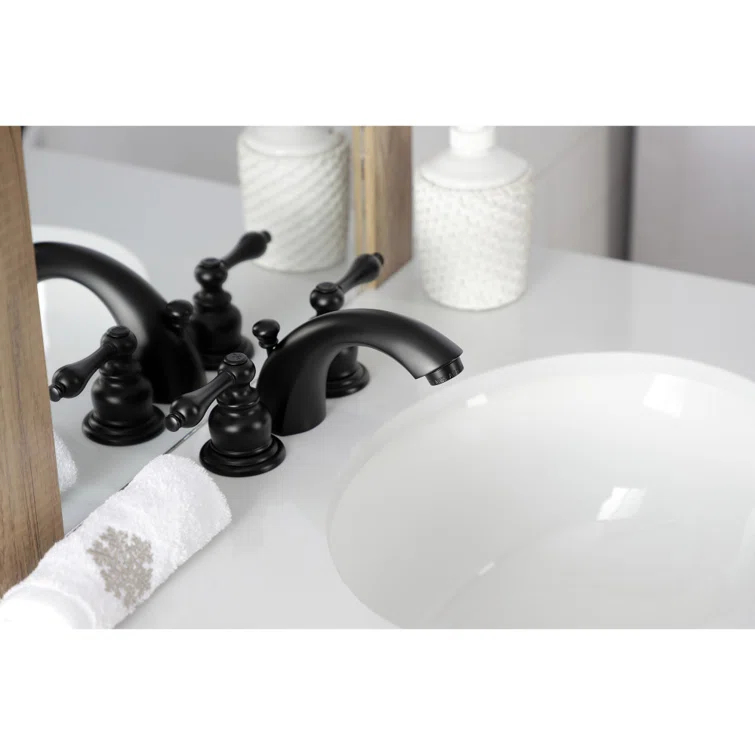 Kingston Brass Victorian Two-Handle 3-Hole Deck Mount Mini-Widespread Bathroom Faucet with Plastic Pop-Up