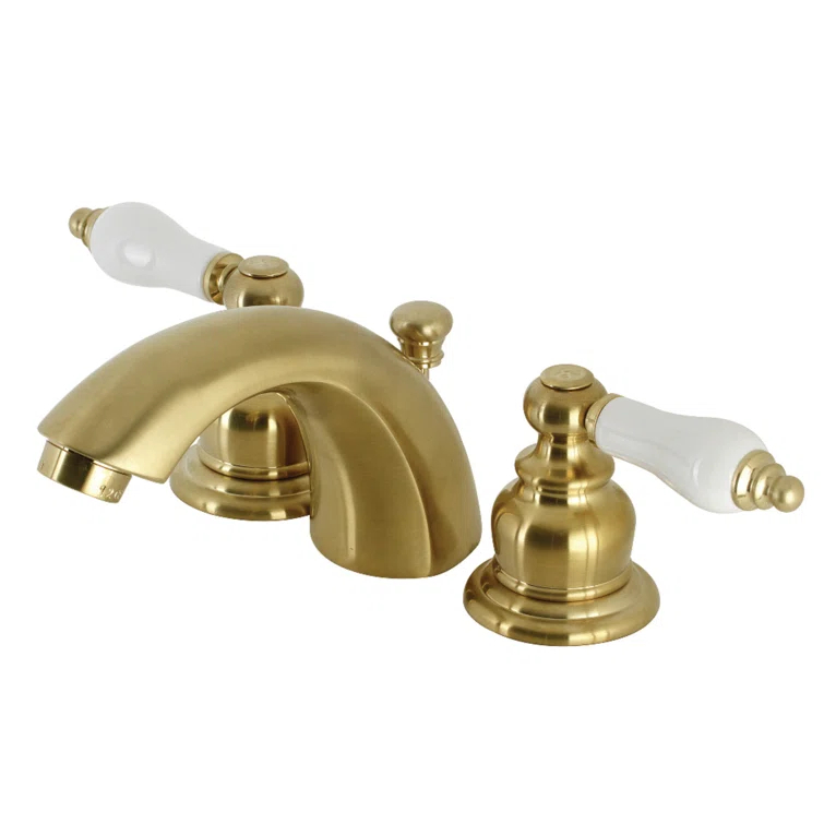 Kingston Brass Victorian Two-Handle 3-Hole Deck Mount Mini-Widespread Bathroom Faucet with Plastic Pop-Up