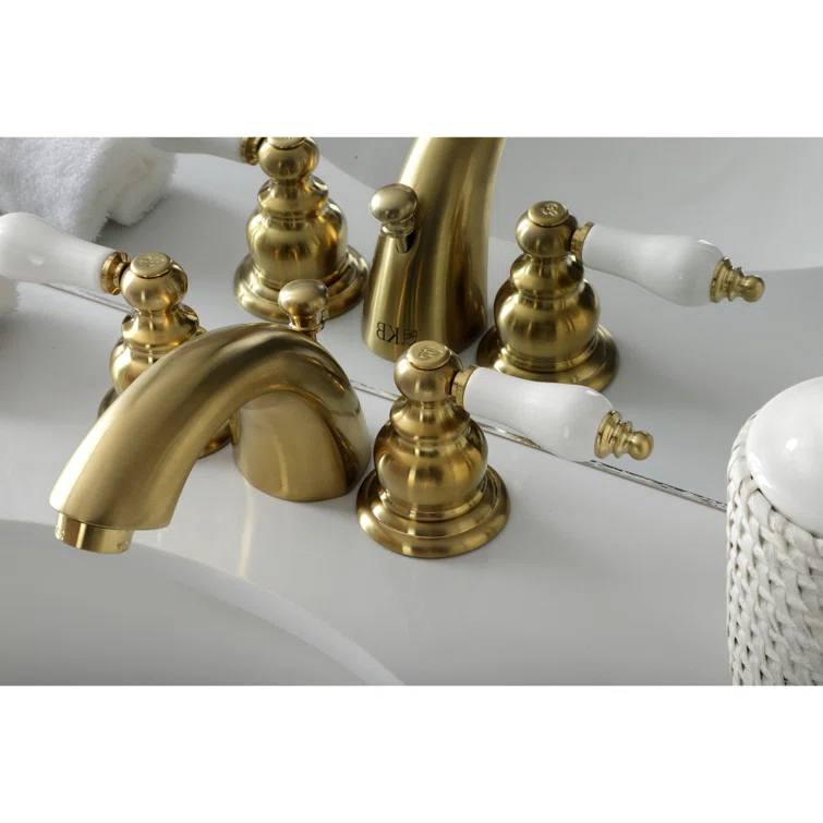 Kingston Brass Victorian Two-Handle 3-Hole Deck Mount Mini-Widespread Bathroom Faucet with Plastic Pop-Up