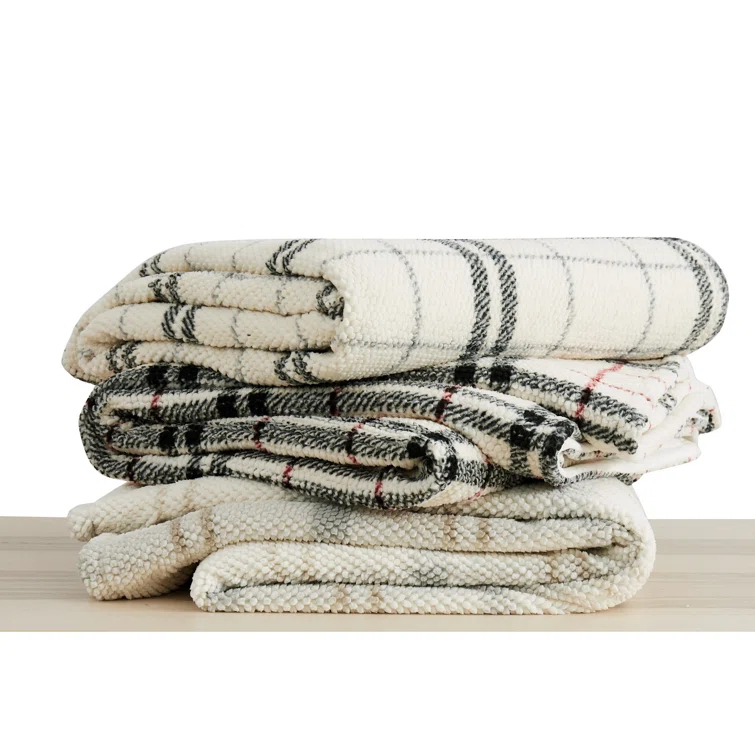 London Fog Popcorn Plaid Plush Throw