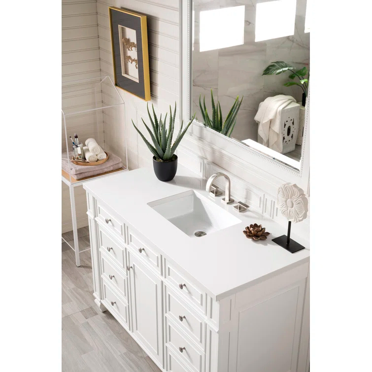 Bright White Plywood Transitional Freestanding Vanity with Veneer Finish