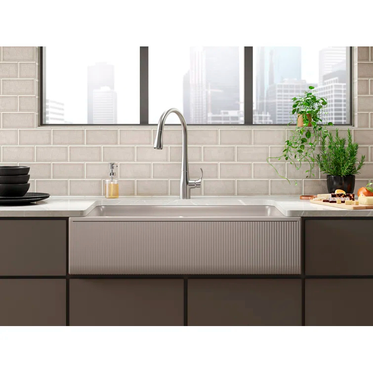 Cairn Undermount Single-Bowl Farmhouse Kitchen Sink with Fluted Design