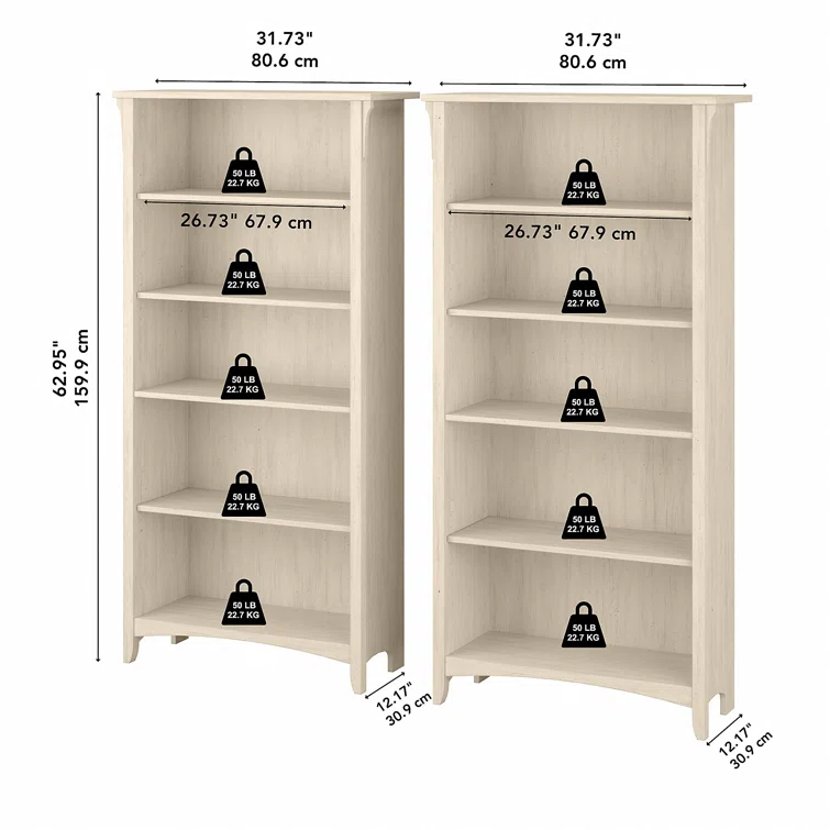 Khadesha Tall 5 Shelf Bookcase - Set Of 2
