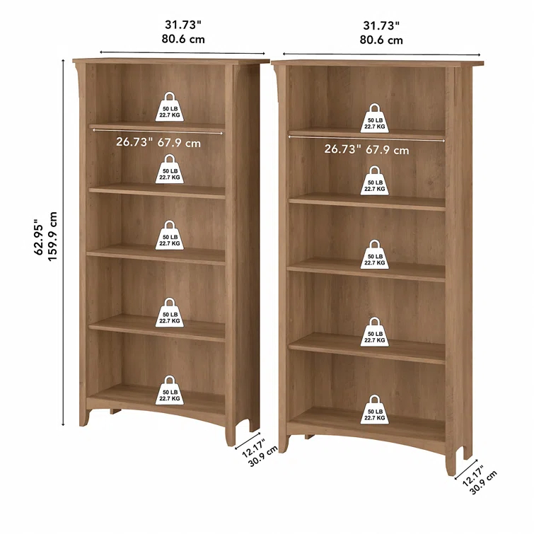 Khadesha Tall 5 Shelf Bookcase - Set Of 2