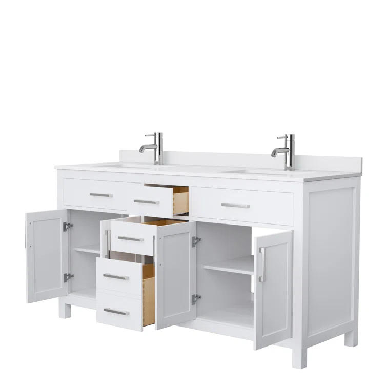 Beckett 66" Freestanding Double Bathroom Vanity with Cultured Marble Top