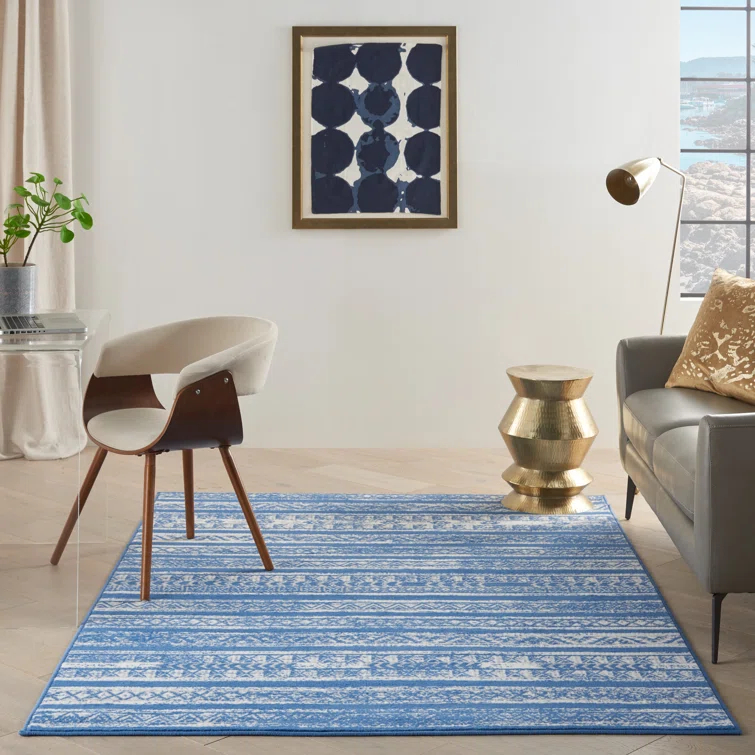 Pleasanton Abstract Blue/Ivory Area Rug