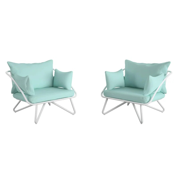 Teddi Powder Coated Steel Outdoor Lounge Chair with Cushions