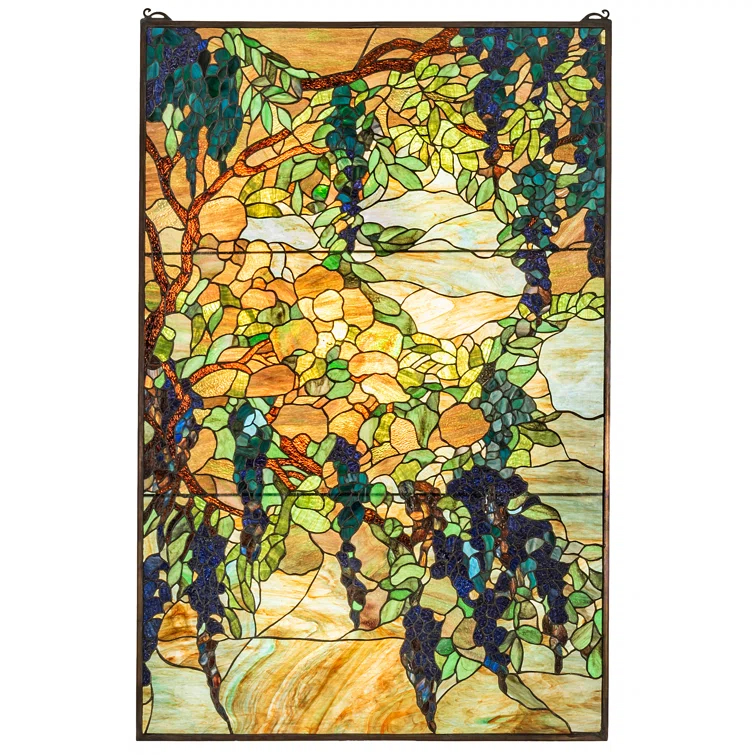 48" High x 32" Wide Tiffany Wisteria & Snowball Art Glass Window
