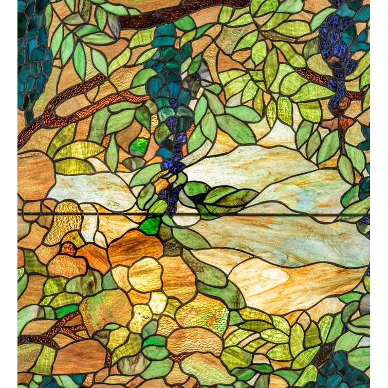 48" High x 32" Wide Tiffany Wisteria & Snowball Art Glass Window