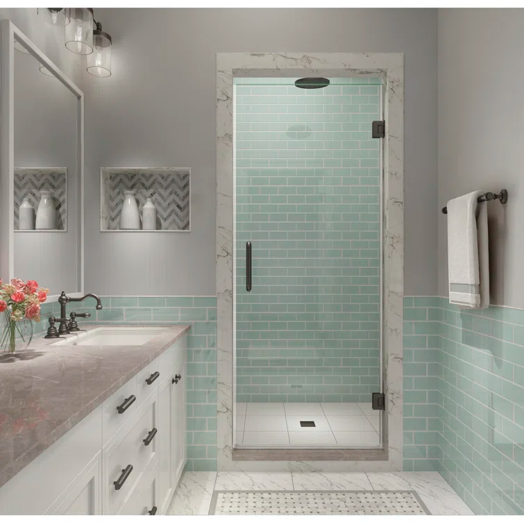 Aston SDR997EZ-NBR-35580 Kinkade XL 35.25" - 35.75" W x 80" H Hinged Frameless Shower Door